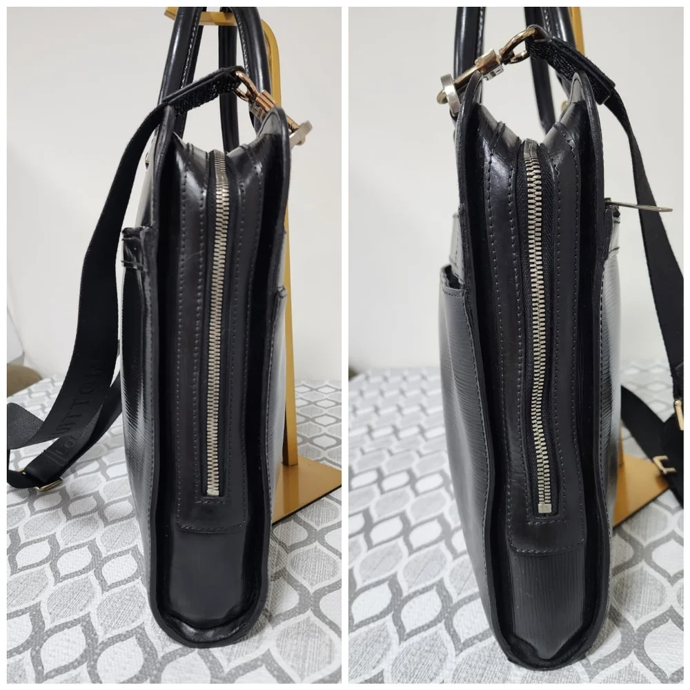 LOUIS VUITTON Epi Leather Bassano MM Briefcase Bag Black
